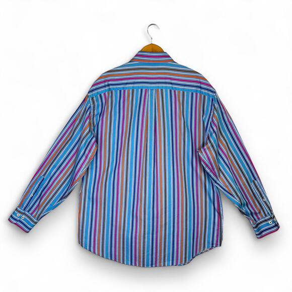 Peter Millar Men's Striped Button Up Shirt XL Blue Multi Stripe Dress Shirt - Picture 3 of 9